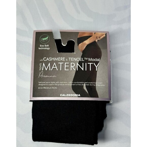 Calzedonia Cashmere Maternity Tights Black Opaque Full Toe size Medium - Picture 1 of 5